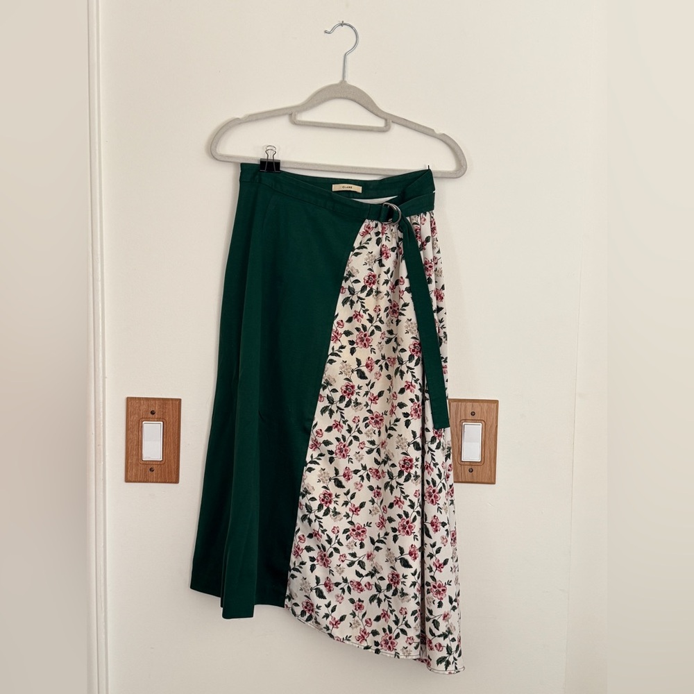 CLANE - Floral & Green Asymmetrical Skirt